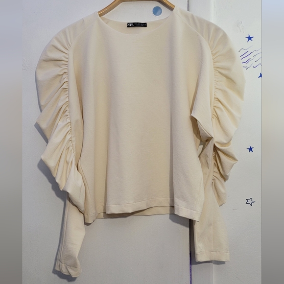 Zara Tops - Zara Womens Draped Ruched Sleeve Top Shirt Size Medium